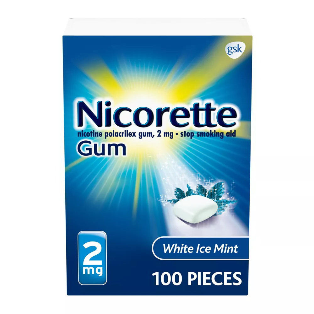 Nicorette Nicotine Stop Smoking Aid Gum 2 Mg, White Ice Mint, 100 Ea